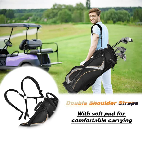 Water-Resistant Golf Stand Bag - 420D Nylon, 3-Way Dividers+7 Zipper Pockets, Black
