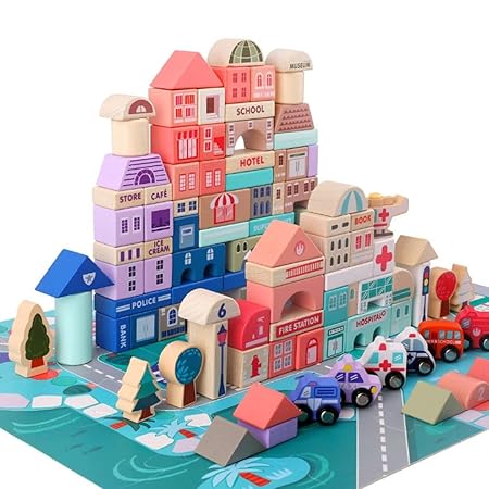 NESTA TOYS - 115 Pieces Wooden City Building Blocks | Stacking Educational Toys |Building Toys for Creative Play (3+ Years Kids)