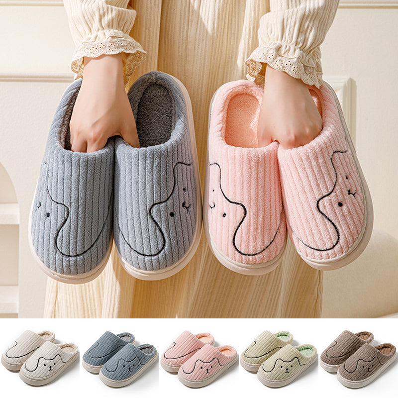 Striped Cat Slippers Indoor Couple Non-slip Floor Bedroom Slipper Winter Warm Plush House Shoes Women Men
