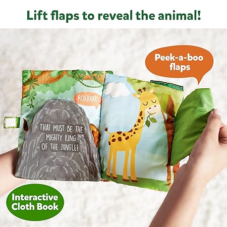 Skillmatics Peek-A-Boo Jungle Book - Soft Cloth Book for Baby, Infant & Toddler Toys, Crinkle Pages for Sensory Play, Gifts for Ages 6 Months and Up, Multicolor