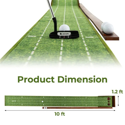 10ft Golf Putting Mat - Automatic Ball Return, 3 Hole Sizes (3.5"/2.7"/2.4"), Brown+Green